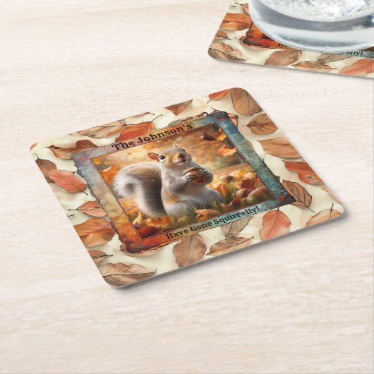 Herfst Leaf Funny Squirrel Paper Onderzetter (Schuin)