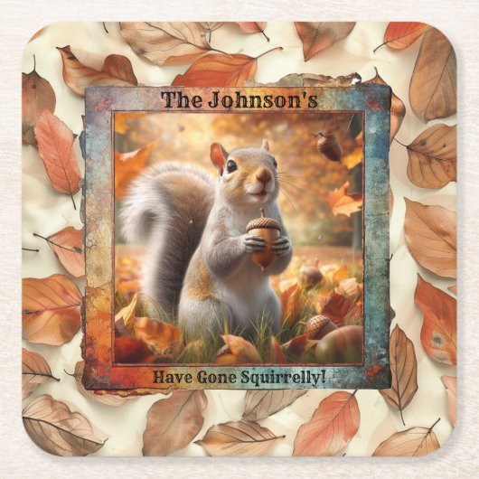 Herfst Leaf Funny Squirrel Paper Onderzetter (Voorkant)
