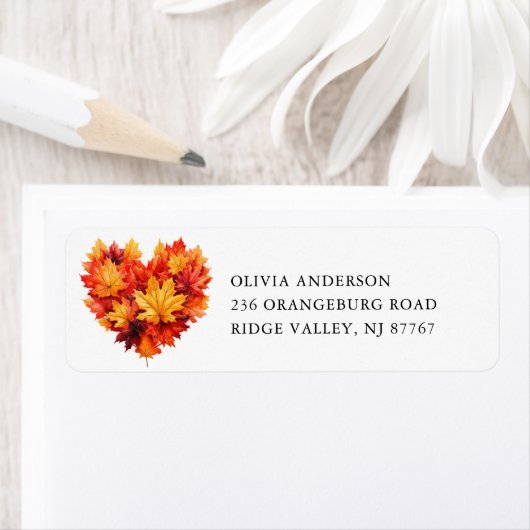 Herfst Leaf Hart Retouradres Etiket (Insitu)