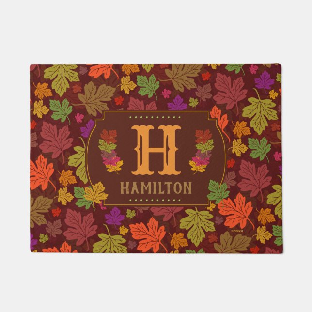 Herfst Leaf Monogrammed Colorful Personalized herf Deurmat (Voorkant)