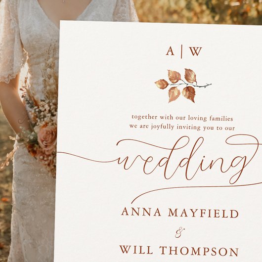 Herfst Leaf Monograms Crest Modern Elegant Wedding Kaart