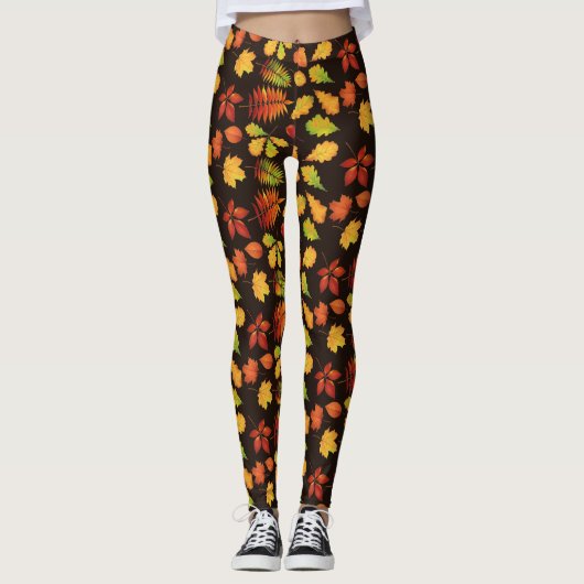 Herfst Leaf Pattern op Brown Leggings (Voorkant)