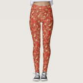 Herfst Leaf Rust Sinaasappel Rood Kijk Beige Khaki Leggings (Voorkant)