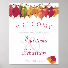 Herfst Leaf String Lights Wedding Reception Welkom Poster