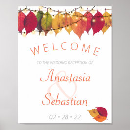 Herfst Leaf String Lights Wedding Reception Welkom Poster