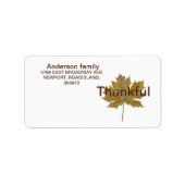 Herfst leaf "thankful" Return Address Label (Voorkant)