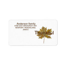 Herfst leaf "thankful" Return Address Label