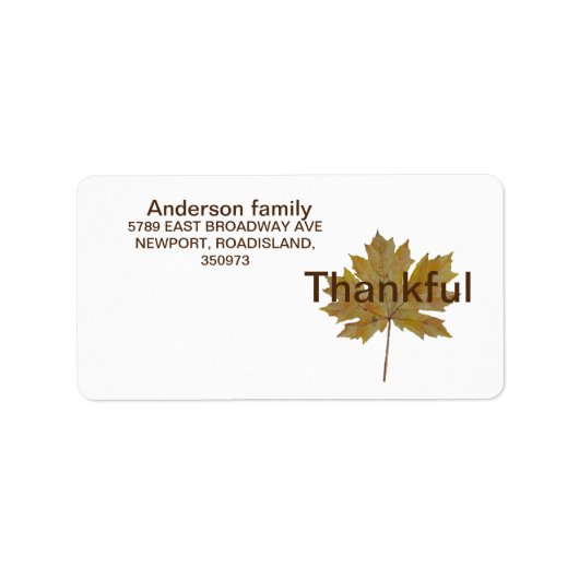 Herfst leaf "thankful" Return Address Label (Voorkant)