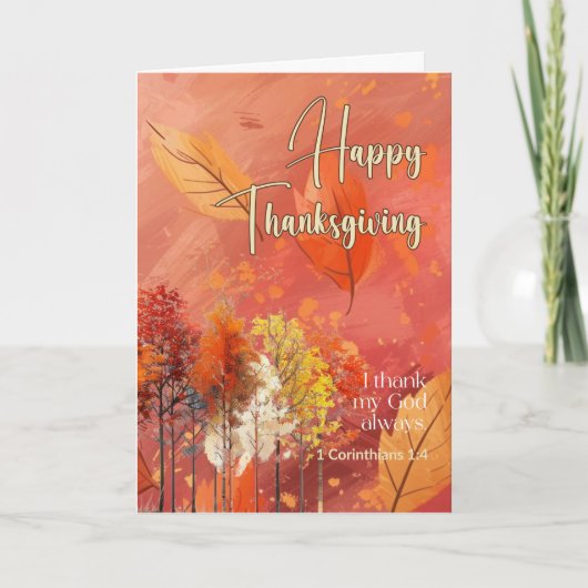 Herfst Leaf Trees Bijbelvers Happy Thanksgiving Kaart (Voorkant)