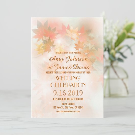 Herfst Leaf Wedding Invitations Kaart (Staand voorkant)