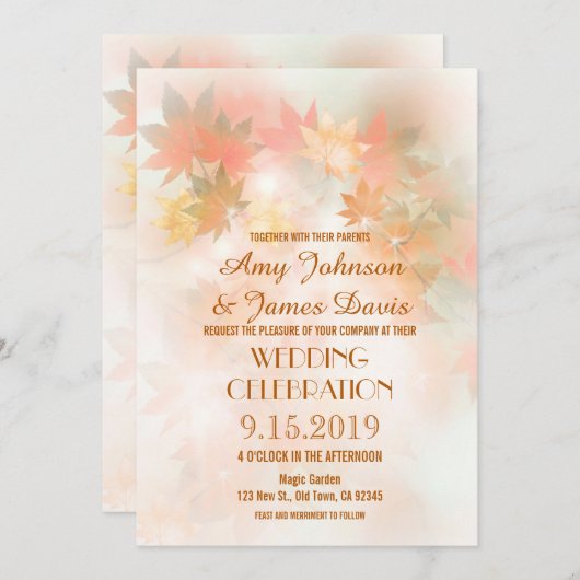 Herfst Leaf Wedding Invitations Kaart (Voorkant / Achterkant)