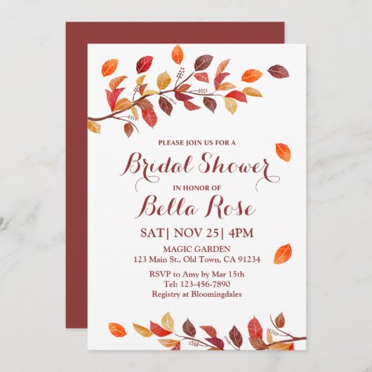 Herfst Leafs Bridal Shower Invitations najaar bome Kaart (Voorkant / Achterkant)