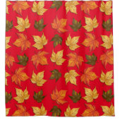 Herfst Leafs Patroon op rode achtergrond Douchegordijn (Voorkant)