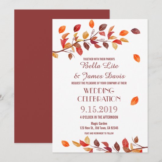 Herfst Leafs Wedding Invitations najaar bomen Kaart (Voorkant / Achterkant)