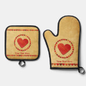 herfst leder hart oud papier ovenwant & pannenlap set (Voorkant)