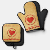 herfst leder hart oud papier ovenwant & pannenlap set (Voorkant / Achterkant)