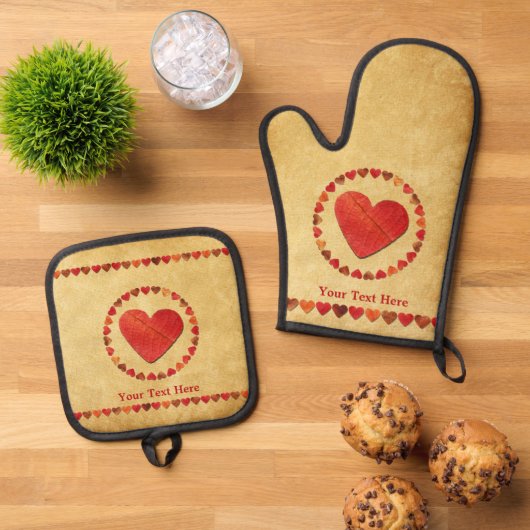 herfst leder hart oud papier ovenwant & pannenlap set (Top down)