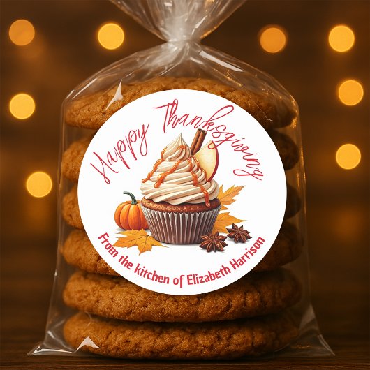 Herfst Lekkernijen Cupcake Oogst Dankdag Ronde Sticker