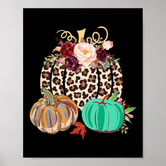 Herfst Leopard Cheetah Pumpkin Rustic Halloween da Poster (Voorkant)