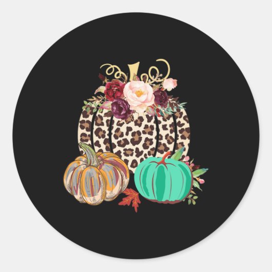Herfst Leopard Cheetah Pumpkin Rustic Halloween da Ronde Sticker (Voorkant)