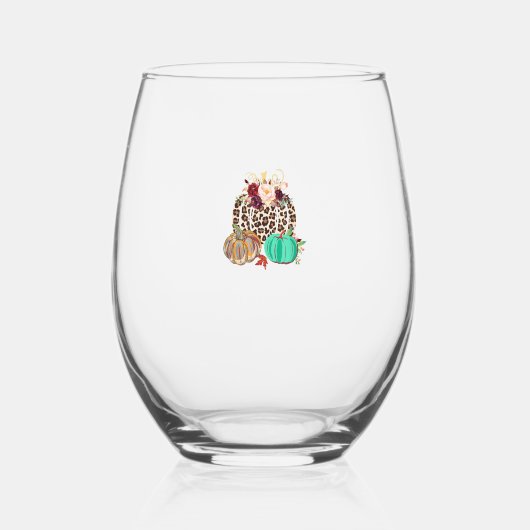 Herfst Leopard Cheetah Pumpkin Rustic Halloween da Wijnglas Zonder Voet (Voorkant)