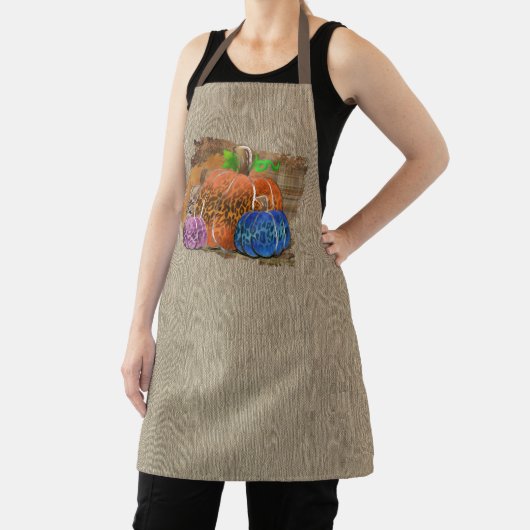 Herfst leopard drukt najaarpompoenen af op spelden schort (Insitu)