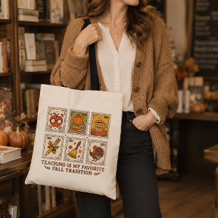 Herfst Leraar Cadeau Retro Postzegel Illustratie Tote Bag