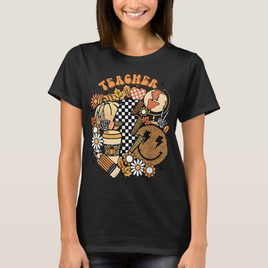 Herfst Leraar Retro Leraar Leven Herfst Thanksgivi T-shirt (Voorkant)