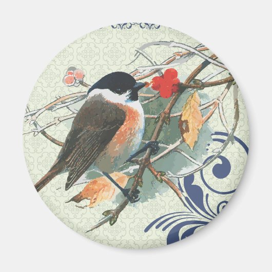 Herfst Leuke Vogel Zittend op Tak Magneet (Voorkant)