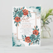 Herfst Liefde Blauwgroen Oranje Lijst bruiloft Vri Kaart (Staand voorkant)