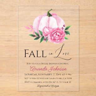 Herfst Liefde Blush Roze Pompoen Rustiek Vrijgezel Acryl Uitnodigingen