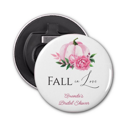 Herfst Liefde Blush Roze Pompoen Rustiek Vrijgezel Button Flesopener (Voorkant)