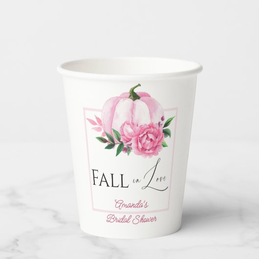 Herfst Liefde Blush Roze Pompoen Rustiek Vrijgezel Papieren Bekers (Achterkant)