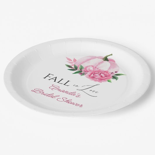 Herfst Liefde Blush Roze Pompoen Rustiek Vrijgezel Papieren Bordje (Gekanteld)