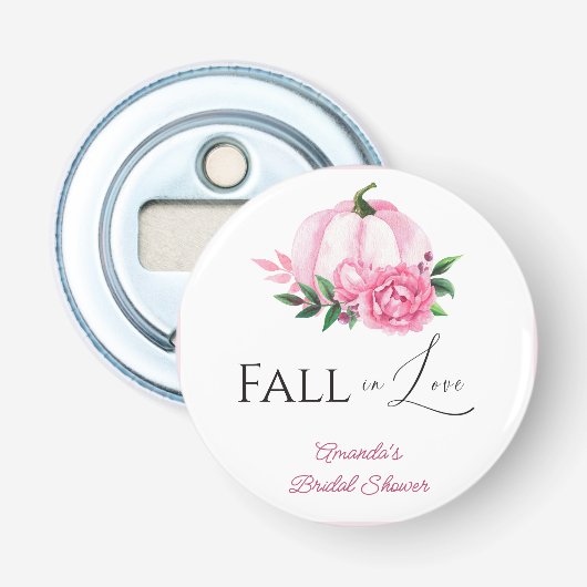 Herfst Liefde Blush Roze Pompoen Rustieke Bruids S Button Flesopener (Voorkant)