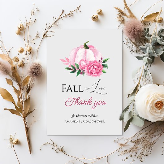 Herfst Liefde Blush Roze Pompoen Rustieke Bruidsdo Bedankkaart