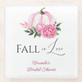 Herfst Liefde Blush Roze Pompoen Rustieke Bruidsdo Glazen Onderzetter (Voorkant)