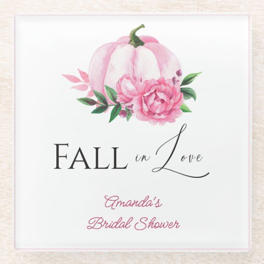 Herfst Liefde Blush Roze Pompoen Rustieke Bruidsdo Glazen Onderzetter (Voorkant)