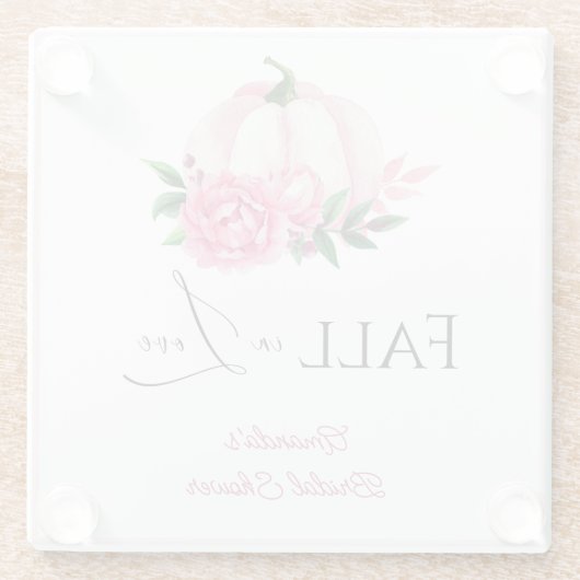 Herfst Liefde Blush Roze Pompoen Rustieke Bruidsdo Glazen Onderzetter (Achterkant)