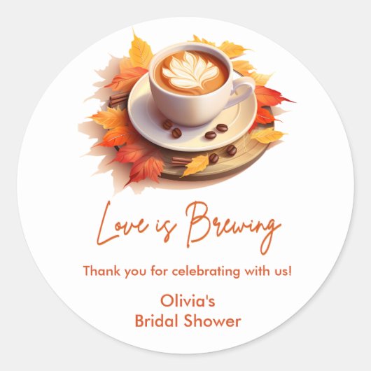 Herfst Liefde Bruist Bruiloft Bruisende Koffie  Ronde Sticker (Voorkant)