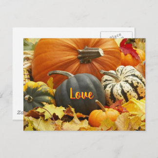 Herfst liefde herfstfoto laat pompoenen achter briefkaart