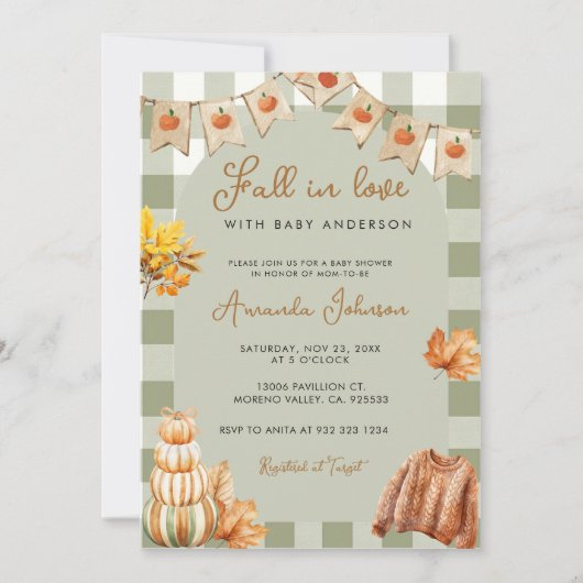 Herfst Liefde Pompoen Baby Shower Kaart (Voorkant)