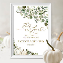 Herfst Liefde Pompoen Groene Huwelijks Welkom Bord Poster