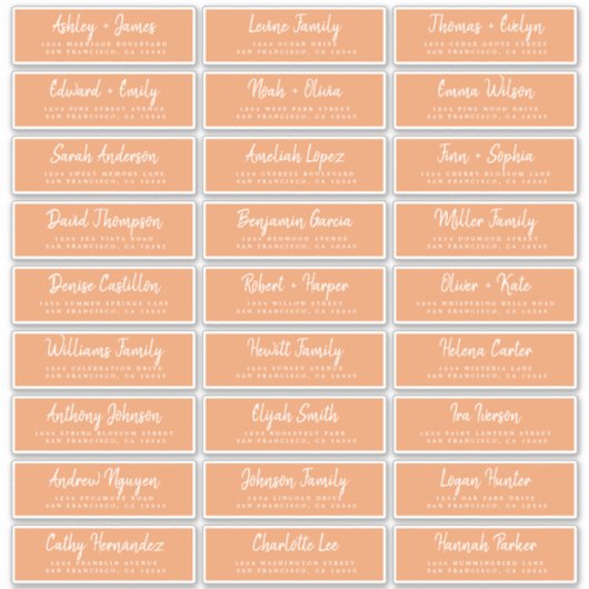 Herfst Liefde Script Oranje Gast Adreslabels Sticker (Voorkant)