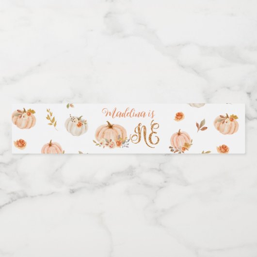 Herfst lieve kleine pompoen eerste verjaardag waterfles etiket (Enkel label)