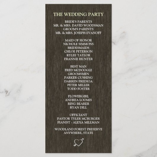 Herfst Lights Eiken Boom Trouwceremonie Programma' Programmakaart (Achterkant)