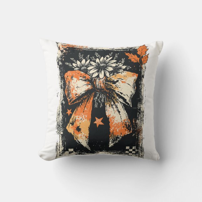 Herfst linten boog in distressed look kussen (Voorkant)