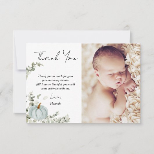 Herfst Little Blue Pumpkin Baby shower Foto Bedankkaart (Voorkant)