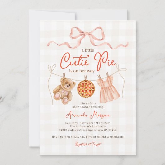 Herfst Little Cutie Pie Bow Teddy Bear Baby shower Kaart (Voorkant)