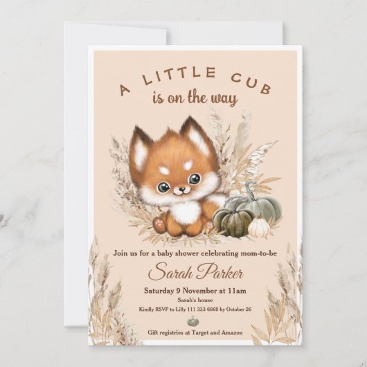 Herfst Little Fox Baby shower Invitation Kaart (Voorkant)